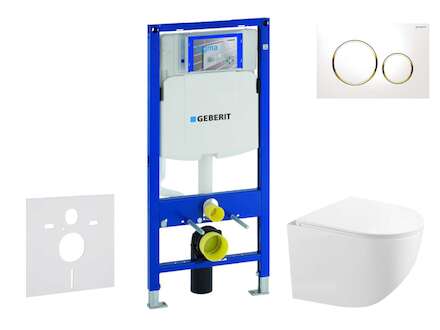 Geberit Duofix - Set předstěnové instalace, kompaktního klozetu Gaia sedátka softclose, tlačítko Sigma20, bílá/pozlacená SANI11C