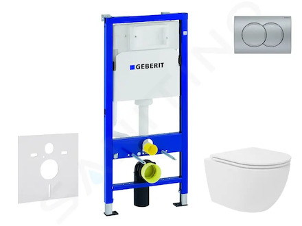 Geberit Duofix - Set předstěnové instalace, kompaktního klozetu Oudee Vortex a sedátka softclose, tlačítko Delta01, matný chrom 