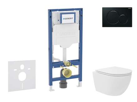 Geberit Duofix - Set předstěnové instalace, kompaktního klozetu Oudee Vortex a sedátka softclose, tlačítko Sigma01, černá SANI11