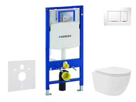 Geberit Duofix - Set předstěnové instalace, kompaktního klozetu Oudee Vortex a sedátka softclose, tlačítko Sigma30, bílá/chrom S