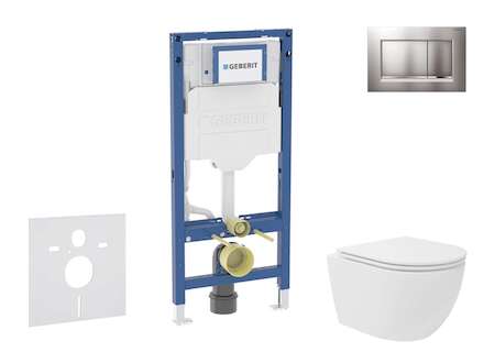 Geberit Duofix - Set předstěnové instalace, kompaktního klozetu Oudee Vortex a sedátka softclose, tlačítko Sigma30, lakovaný chr