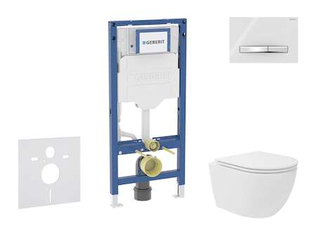 Geberit Duofix - Set předstěnové instalace, kompaktního klozetu Oudee Vortex a sedátka softclose, tlačítko Sigma50, chrom/alpská