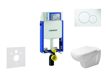 Geberit Kombifix - Modul pro závěsné WC s tlačítkem Sigma01, alpská bílá + Duravit D-Code - WC a sedátko, Rimless, SoftClose 110