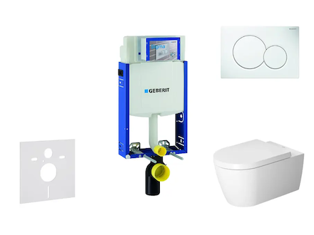 Geberit Kombifix - Modul pro závěsné WC s tlačítkem Sigma01, alpská bílá + Duravit ME by Starck - WC a sedátko, Rimless, SoftClo