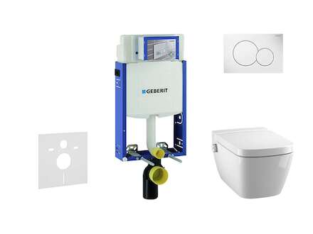 Geberit Kombifix - Modul pro závěsné WC s tlačítkem Sigma01, alpská bílá + Tece One - sprchovací toaleta a sedátko, Rimless, Sof