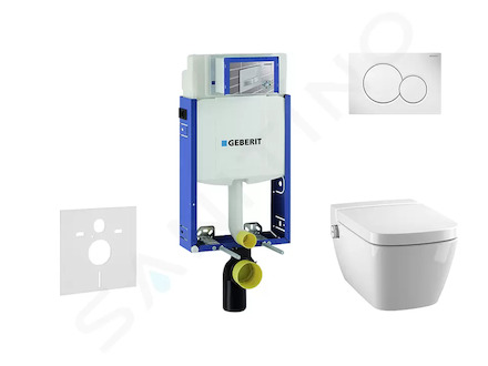 Geberit Kombifix - Modul pro závěsné WC s tlačítkem Sigma01, alpská bílá + Tece One - sprchovací toaleta a sedátko, Rimless, Sof