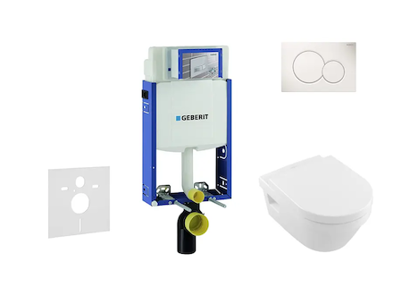 Geberit Kombifix - Modul pro závěsné WC s tlačítkem Sigma01, alpská bílá + Villeroy Boch - WC a sedátko, DirectFlush, SoftClose,