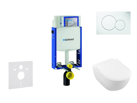 Geberit Kombifix - Modul pro závěsné WC s tlačítkem Sigma01, alpská bílá + Villeroy Boch - WC a sedátko, DirectFlush, SoftClose,