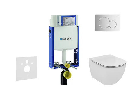 Geberit Kombifix - Modul pro závěsné WC s tlačítkem Sigma01, lesklý chrom + Ideal Standard Tesi - WC a sedátko, Aquablade, SoftC