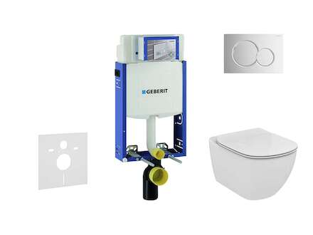 Geberit Kombifix - Modul pro závěsné WC s tlačítkem Sigma01, lesklý chrom + Ideal Standard Tesi - WC a sedátko, Aquablade, SoftC
