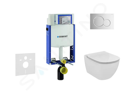 Geberit Kombifix - Modul pro závěsné WC s tlačítkem Sigma01, lesklý chrom + Ideal Standard Tesi - WC a sedátko, Aquablade, SoftC