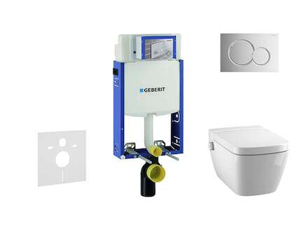 Geberit Kombifix - Modul pro závěsné WC s tlačítkem Sigma01, lesklý chrom + Tece One - sprchovací toaleta a sedátko, Rimless, So
