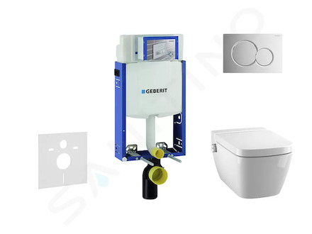 Geberit Kombifix - Modul pro závěsné WC s tlačítkem Sigma01, lesklý chrom + Tece One - sprchovací toaleta a sedátko, Rimless, So