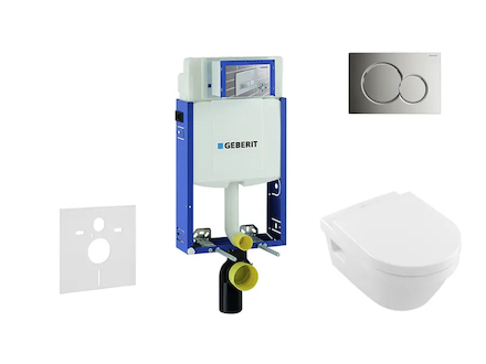 Geberit Kombifix - Modul pro závěsné WC s tlačítkem Sigma01, lesklý chrom + Villeroy Boch - WC a sedátko, DirectFlush, SoftClose