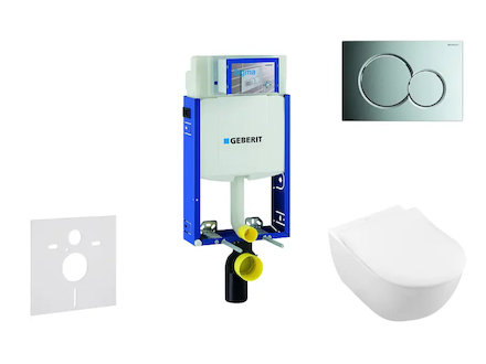 Geberit Kombifix - Modul pro závěsné WC s tlačítkem Sigma01, lesklý chrom + Villeroy Boch - WC a sedátko, DirectFlush, SoftClose