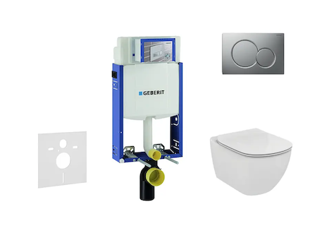 Geberit Kombifix - Modul pro závěsné WC s tlačítkem Sigma01, matný chrom + Ideal Standard Tesi - WC a sedátko, Aquablade, SoftCl