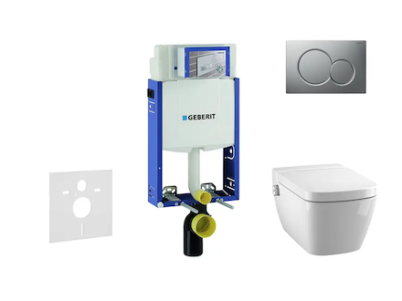Geberit Kombifix - Modul pro závěsné WC s tlačítkem Sigma01, matný chrom + Tece One - sprchovací toaleta a sedátko, Rimless, Sof