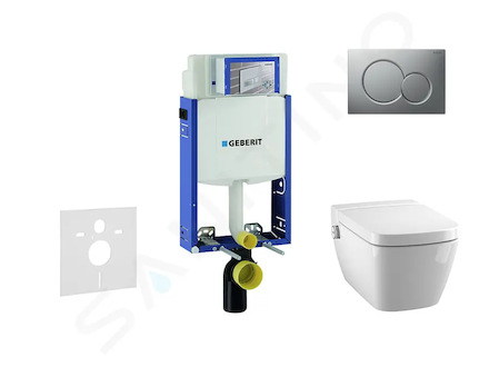 Geberit Kombifix - Modul pro závěsné WC s tlačítkem Sigma01, matný chrom + Tece One - sprchovací toaleta a sedátko, Rimless, Sof
