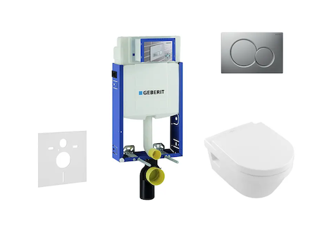 Geberit Kombifix - Modul pro závěsné WC s tlačítkem Sigma01, matný chrom + Villeroy Boch - WC a sedátko, DirectFlush, SoftClose,