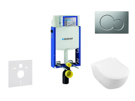 Geberit Kombifix - Modul pro závěsné WC s tlačítkem Sigma01, matný chrom + Villeroy Boch - WC a sedátko, DirectFlush, SoftClose,