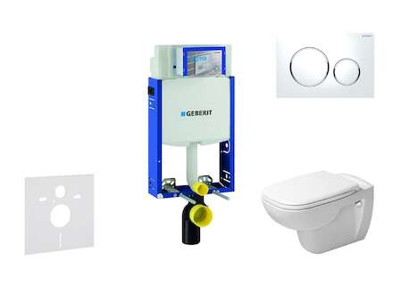 Geberit Kombifix - Modul pro závěsné WC s tlačítkem Sigma20, bílá/lesklý chrom + Duravit D-Code - WC a sedátko, Rimless, SoftClo