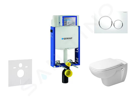 Geberit Kombifix - Modul pro závěsné WC s tlačítkem Sigma20, bílá/lesklý chrom + Duravit D-Code - WC a sedátko, Rimless, SoftClo