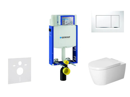 Geberit Kombifix - Modul pro závěsné WC s tlačítkem Sigma20, bílá/lesklý chrom + Duravit ME by Starck - WC a sedátko, Rimless, S