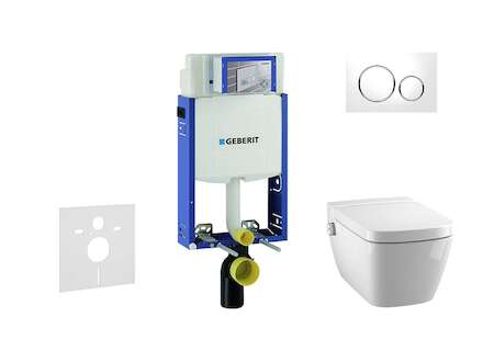Geberit Kombifix - Modul pro závěsné WC s tlačítkem Sigma20, bílá/lesklý chrom + Tece One - sprchovací toaleta a sedátko, Rimles