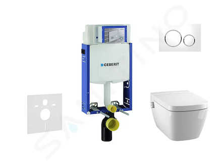 Geberit Kombifix - Modul pro závěsné WC s tlačítkem Sigma20, bílá/lesklý chrom + Tece One - sprchovací toaleta a sedátko, Rimles