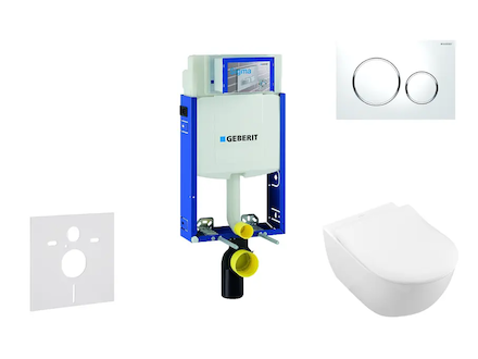 Geberit Kombifix - Modul pro závěsné WC s tlačítkem Sigma20, bílá/lesklý chrom + Villeroy Boch - WC a sedátko, DirectFlush, Soft