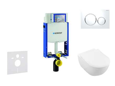 Geberit Kombifix - Modul pro závěsné WC s tlačítkem Sigma20, bílá/lesklý chrom + Villeroy Boch - WC a sedátko, DirectFlush, Soft