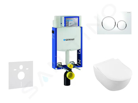 Geberit Kombifix - Modul pro závěsné WC s tlačítkem Sigma20, bílá/lesklý chrom + Villeroy Boch - WC a sedátko, DirectFlush, Soft