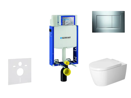 Geberit Kombifix - Modul pro závěsné WC s tlačítkem Sigma20, lesklý chrom/chrom mat + Duravit ME by Starck - WC a sedátko, Rimle