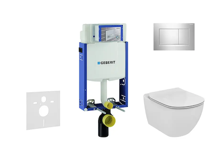 Geberit Kombifix - Modul pro závěsné WC s tlačítkem Sigma20, lesklý chrom/chrom mat + Ideal Standard Tesi - WC a sedátko, Aquabl