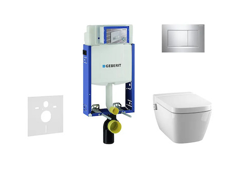 Geberit Kombifix - Modul pro závěsné WC s tlačítkem Sigma20, lesklý chrom/chrom mat + Tece One - sprchovací toaleta a sedátko, R