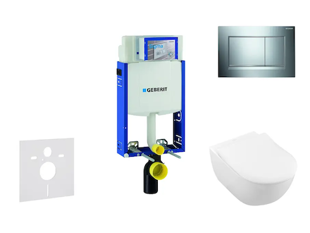 Geberit Kombifix - Modul pro závěsné WC s tlačítkem Sigma20, lesklý chrom/chrom mat + Villeroy Boch - WC a sedátko, DirectFlush,