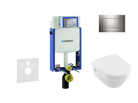 Geberit Kombifix - Modul pro závěsné WC s tlačítkem Sigma20, lesklý chrom/chrom mat + Villeroy Boch - WC a sedátko, DirectFlush,