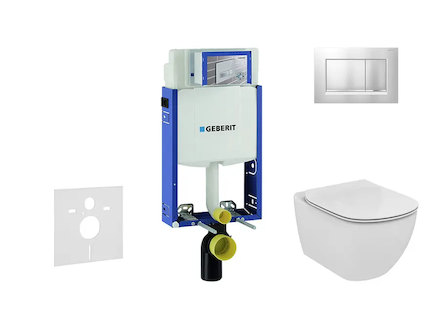 Geberit Kombifix - Modul pro závěsné WC s tlačítkem Sigma20, matný chrom/chrom + Ideal Standard Tesi - WC a sedátko, Aquablade, 