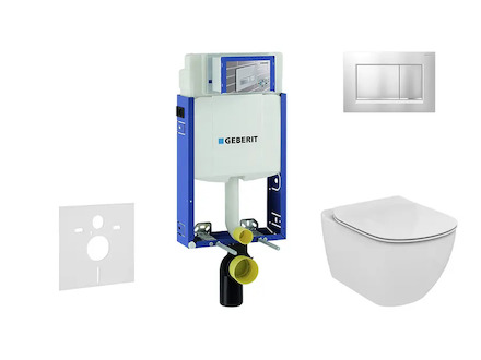 Geberit Kombifix - Modul pro závěsné WC s tlačítkem Sigma20, matný chrom/chrom + Ideal Standard Tesi - WC a sedátko, Aquablade, 