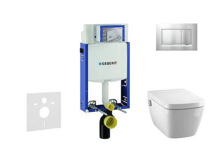 Geberit Kombifix - Modul pro závěsné WC s tlačítkem Sigma20, matný chrom/chrom + Tece One - sprchovací toaleta a sedátko, Rimles