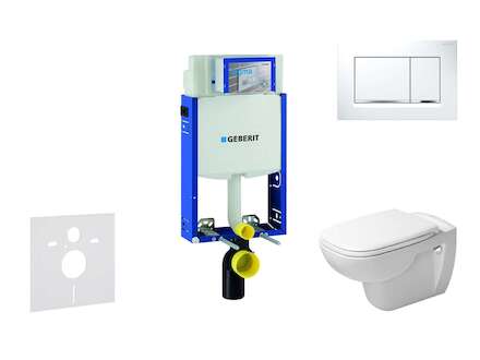 Geberit Kombifix - Modul pro závěsné WC s tlačítkem Sigma30, bílá/lesklý chrom + Duravit D-Code - WC a sedátko, Rimless, SoftClo