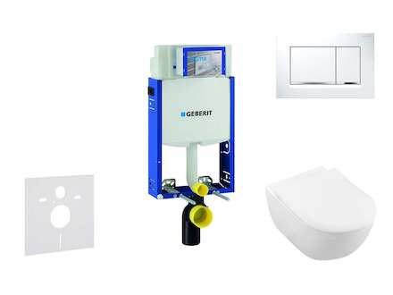 Geberit Kombifix - Modul pro závěsné WC s tlačítkem Sigma30, bílá/lesklý chrom + Villeroy Boch - WC a sedátko, DirectFlush, Soft