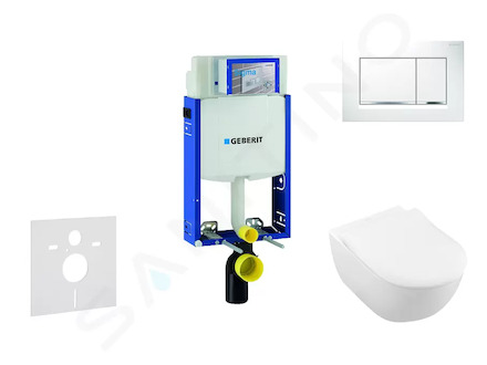 Geberit Kombifix - Modul pro závěsné WC s tlačítkem Sigma30, bílá/lesklý chrom + Villeroy Boch - WC a sedátko, DirectFlush, Soft