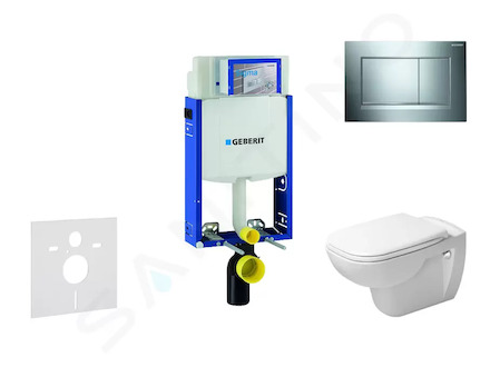Geberit Kombifix - Modul pro závěsné WC s tlačítkem Sigma30, lesklý chrom/chrom mat + Duravit D-Code - WC a sedátko, Rimless, So