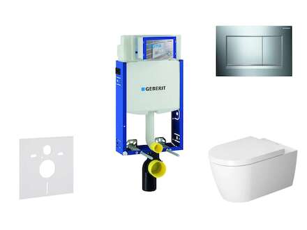 Geberit Kombifix - Modul pro závěsné WC s tlačítkem Sigma30, lesklý chrom/chrom mat + Duravit ME by Starck - WC a sedátko, Rimle