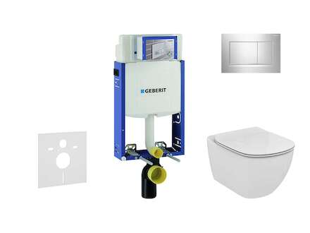 Geberit Kombifix - Modul pro závěsné WC s tlačítkem Sigma30, lesklý chrom/chrom mat + Ideal Standard Tesi - WC a sedátko, Aquabl