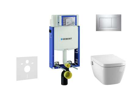Geberit Kombifix - Modul pro závěsné WC s tlačítkem Sigma30, lesklý chrom/chrom mat + Tece One - sprchovací toaleta a sedátko, R