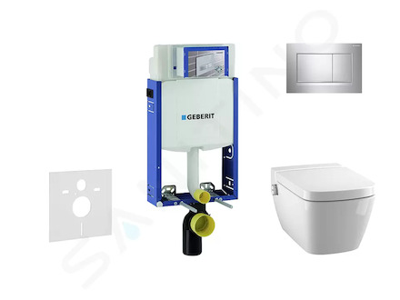 Geberit Kombifix - Modul pro závěsné WC s tlačítkem Sigma30, lesklý chrom/chrom mat + Tece One - sprchovací toaleta a sedátko, R