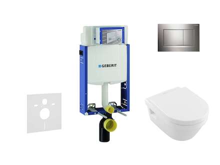 Geberit Kombifix - Modul pro závěsné WC s tlačítkem Sigma30, lesklý chrom/chrom mat + Villeroy Boch - WC a sedátko, DirectFlush,