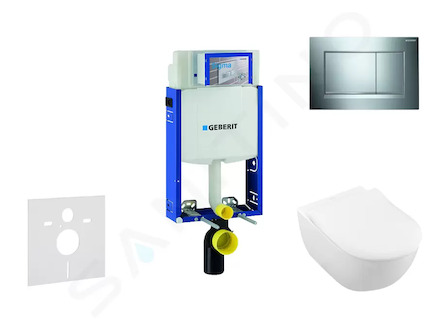 Geberit Kombifix - Modul pro závěsné WC s tlačítkem Sigma30, lesklý chrom/chrom mat + Villeroy Boch - WC a sedátko, DirectFlush,